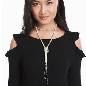 NWT WHBM PEARL CRYSTAL NET DROP LARIAT NECKLACE